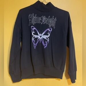 H&M Black Sweatshirt with Purple Butterfly Design Size 8-10Y